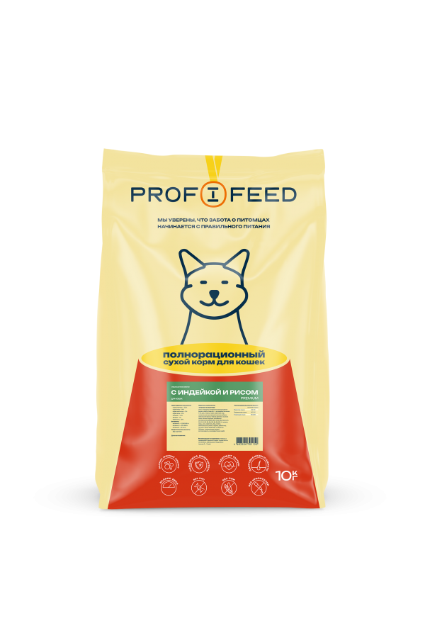 Корм «Profifeed» для кошек с Индейкой и рисом, мешок 10 кг