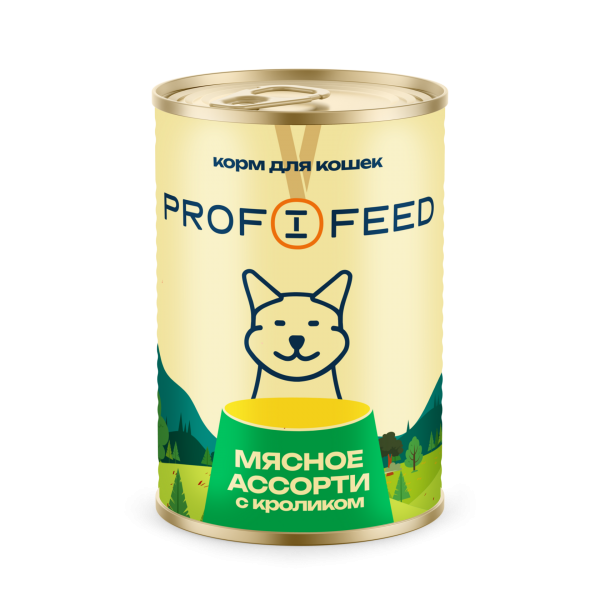 Корм консервированный Profifeed для кошек Мясное ассорти с кроликом 340 г (12 штук)