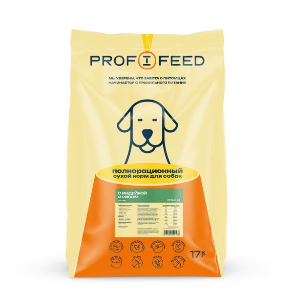 Корм «Profifeed» сухой полнорационный для собак с индейкой и рисом, мешок 17 кг