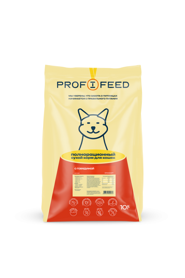 Сухой корм «Profifeed» для кошек со вкусом говядины, мешок 10 кг